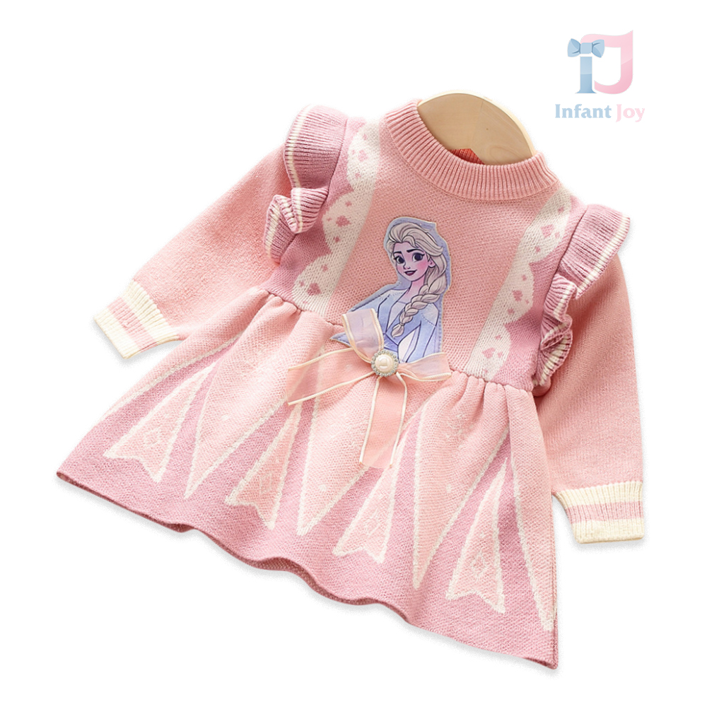Premium Плетена Рокля с Перла и Къдри Pink Elsa